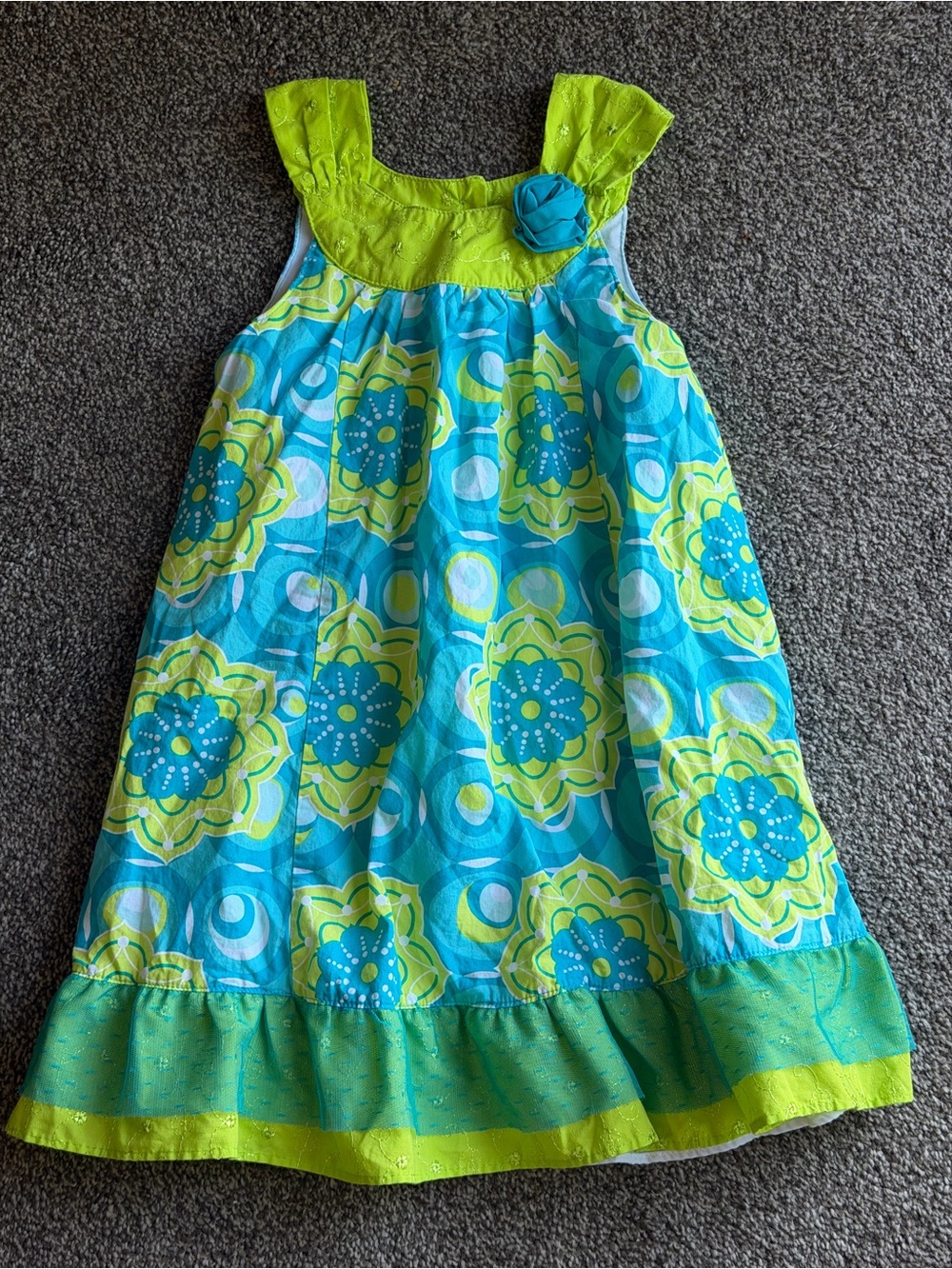 Penelope Mack Turquoise & Lime Floral Sundress with Ruffle